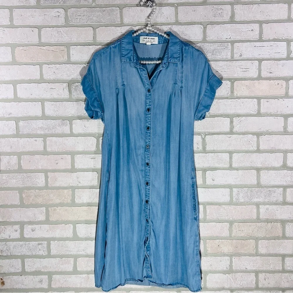 Anthropologie Cloth & Stone Janine Chambray Shirt Dress Size S - Picture 3 of 12